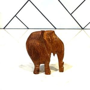 Vintage mini hand-carved wooden elephant figurine teak or suar wood folk art